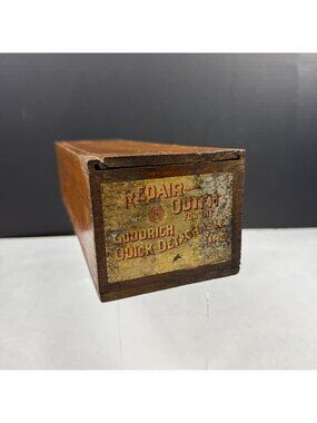 Vintage Goodrich Quick Detachable Tire Repair Outfit Wooden Box Crate